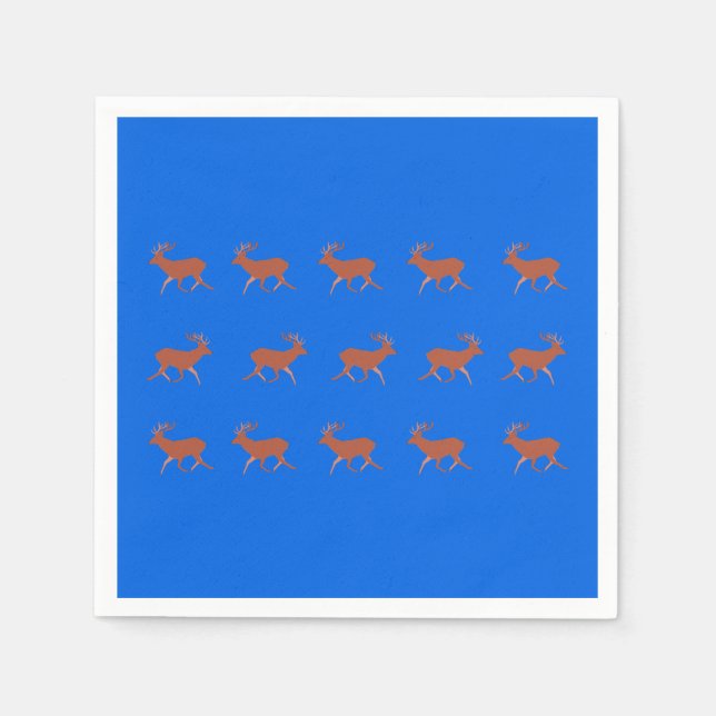 Brawn Deer Walking Festivals Muster Blau Hintergru Serviette (Vorderseite)