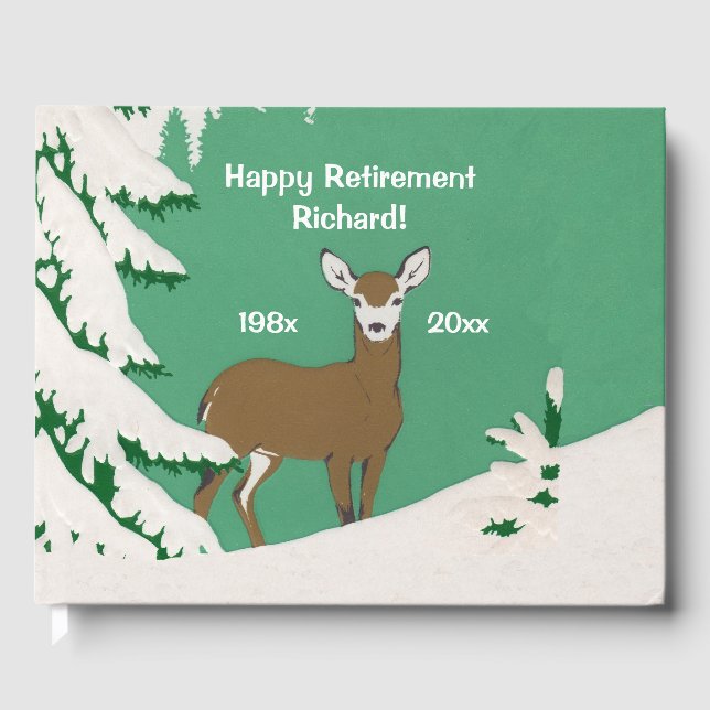 Brawn Doe Deer White Face in Snow Pine Tree Gästebuch (Vorderseite)