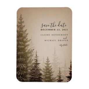 Brawn Evergreen Tree Wedding rettet das Datum Magnet