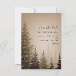Brawn Evergreen Trees Wedding rettet das Datum Save The Date