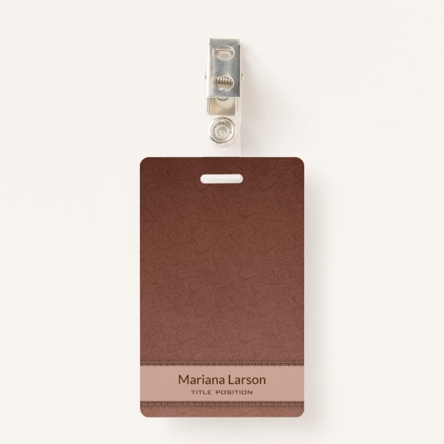 Brawn Floral Damask Muster Ausweis (Vorderseite mit Klammer)