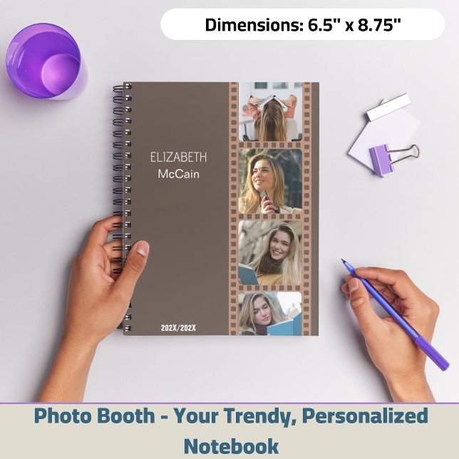Brawn Foto Booth - Trendy Modern Personalisiert Notizblock (Brown Photo Booth - Trendy Modern Personalized Science Spiral Notebook!)