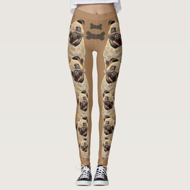 Brawn Fun und Funky Pastel Mops Hunde Leggings (Vorderseite)