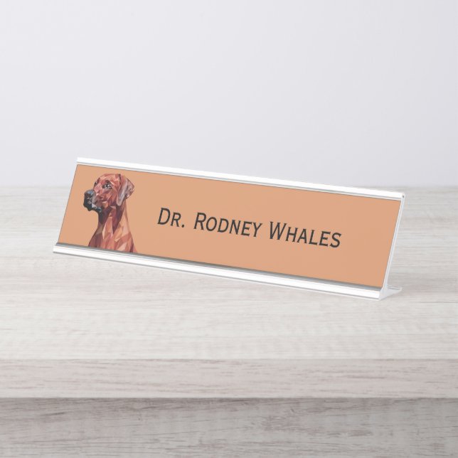 Brawn Geometric Dog Desk Name Plate Schreibtischnamensplakette (Vorderseite )