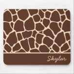 Brawn Giraffe Animal Print Custom Curry Name Mousepad<br><div class="desc">Dies ist ein braunes Giraffe Tierprint Custom Cursive Name Mouse Pad!</div>