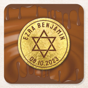 Brawn Gold Chocolate Bar Mitzvah oder Bat Mitzvah Rechteckiger Pappuntersetzer