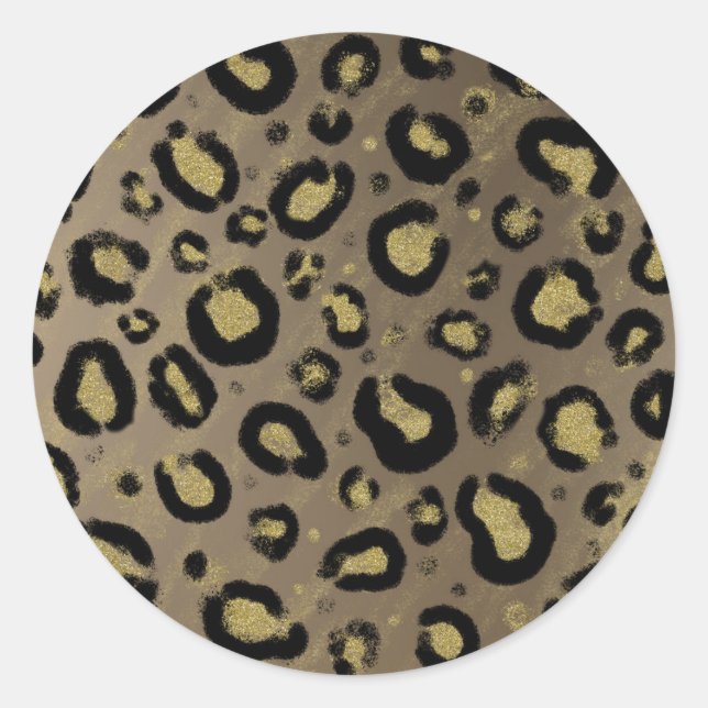 Brawn Gold Glitzer & Black Leopard Baby Dusche Runder Aufkleber (Vorderseite)