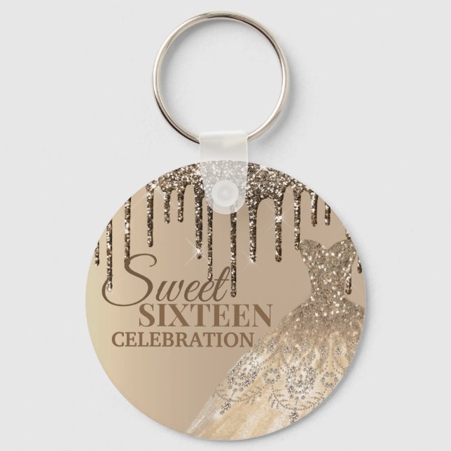 Brawn Gold Glitzer Girly Spark Tropfen 16 Geburtst Schlüsselanhänger (Vorderseite)