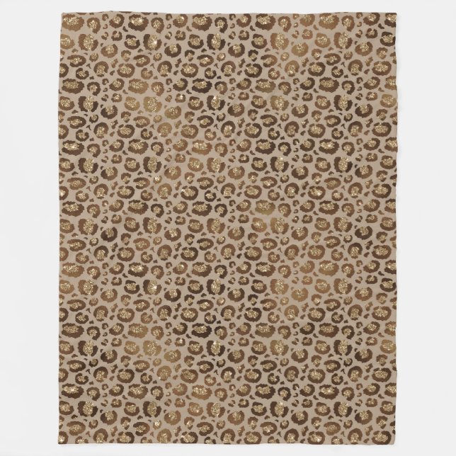 Brawn Gold Glitzer Leopard Print Fleecedecke (Vorderseite)
