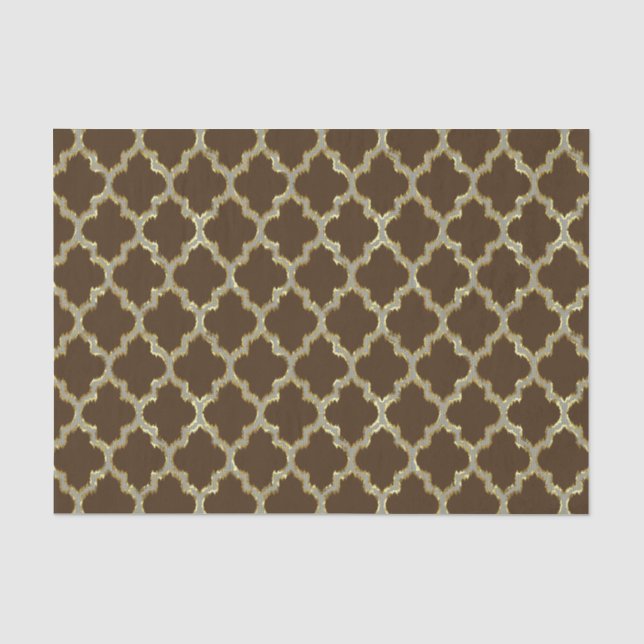 Brawn & Gold Ikat Quatrefolie Geometrisches Muster Seidenpapier (Vorderseite)