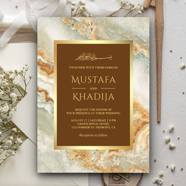 Brawn Gold Marmor Imitate Gold Foil Islamische Hoc Einladung (Von Creator hochgeladen)