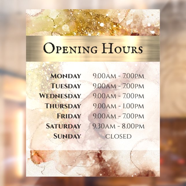 Brawn Gold Watercolor Opening Hours Fensterheber Fensteraufkleber (Blatt 2)