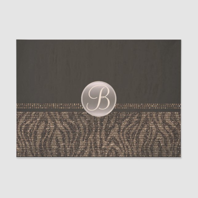 Brawn Gold Zebra Sparkle Glam Monogram Initial Seidenpapier (Vorderseite)