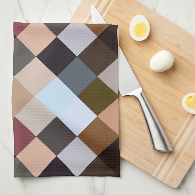Brawn Gray Dark Mauve Taupe Squares Mosaikmuster Geschirrtuch (Viertel Falte)