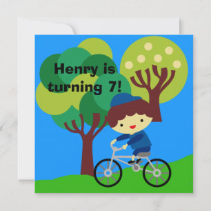Brawn Hair Boy auf dem Fahrrad Geburtstag Einladun Einladung