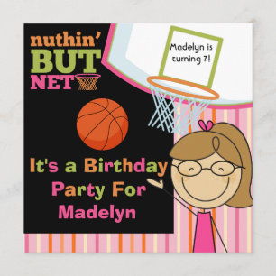 Brawn Hair Girl Basketball Geburtstag Einladung