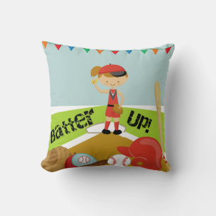 Brawn Hair Girl Batter Up Baseball Pillen Kissen