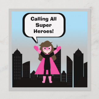Brawn Hair Girl Super Hero Einladung zum Geburtsta