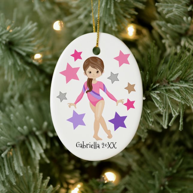 Brawn Hair Gymnastik Gymnastik Weihnachten Keramik Ornament (Baum)