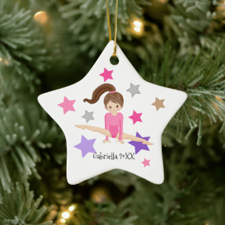 Brawn Haired Gymnast Girl Gymnastik Weihnachten Keramik Ornament