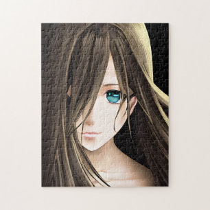 Brawn Hairs Blue Mit Augen Anime Girl