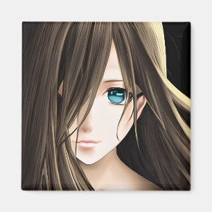 Brawn Hairs Blue Mit Augen Anime Girl Magnet