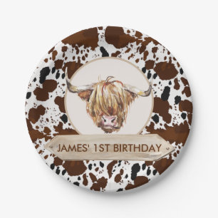 Brawn Highland Cow Print Birthday Party Pappteller