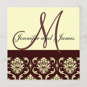 Brawn Ivory Damask Monogram Hochzeit Einladung