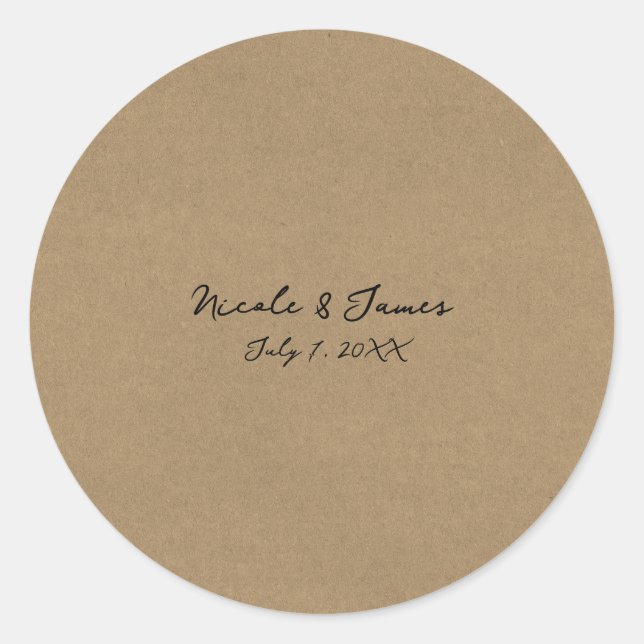 Brawn Kraft Minimal Moderne Hochzeit Runder Aufkleber (Vorderseite)