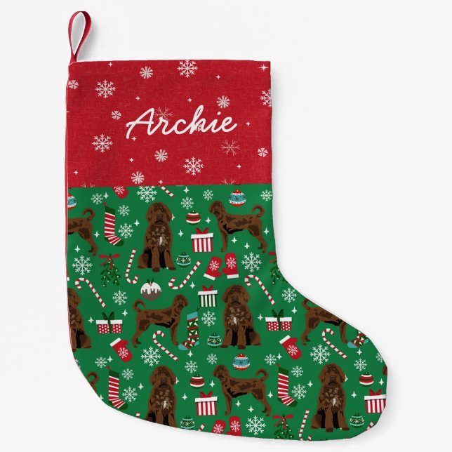Brawn Labradoodle Hund Weihnachtszeit individuelle Kleiner Weihnachtsstrumpf (Vorderseite)