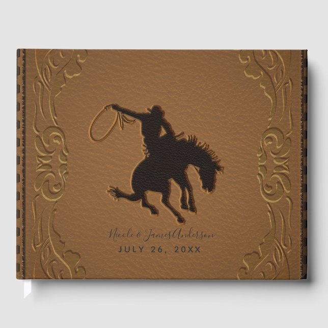 Brawn Leather Western Wild West Cowboy Wedding Gästebuch (Vorderseite)