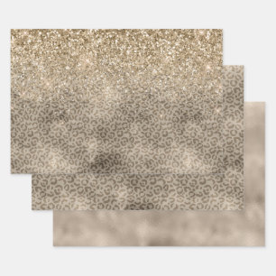 Brawn Leopard Print Gold Glitzer Funkeln Geschenkpapier Set
