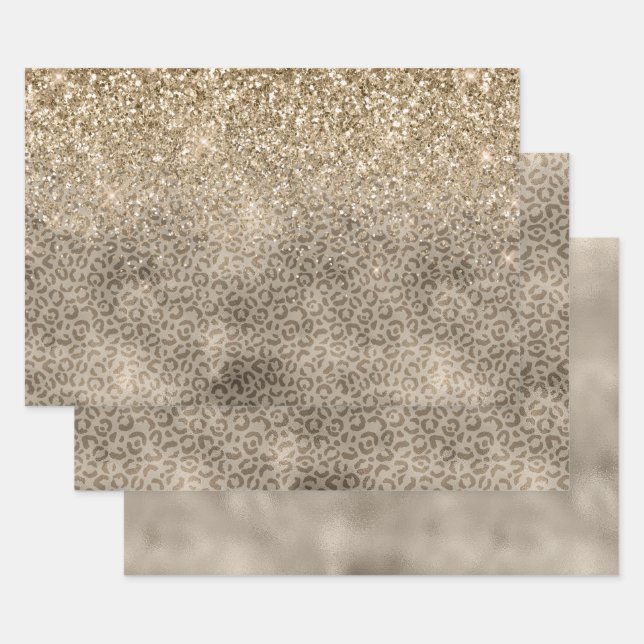 Brawn Leopard Print Gold Glitzer Funkeln Geschenkpapier Set (Set)