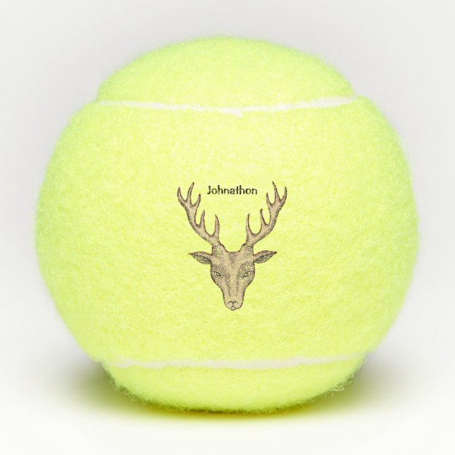 Brawn Male Deer Head Black Etchings Antlers Tennisbälle (Vorderseite)