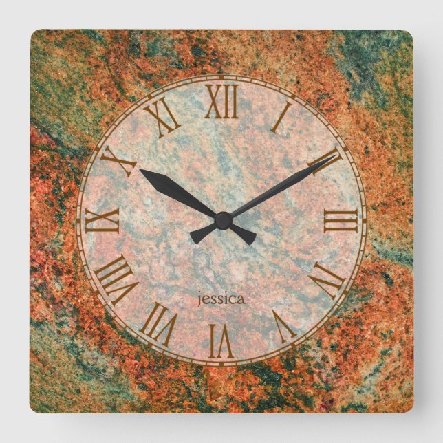Brawn Marble Stone Pattern Quadratische Wanduhr (Vorderseite)