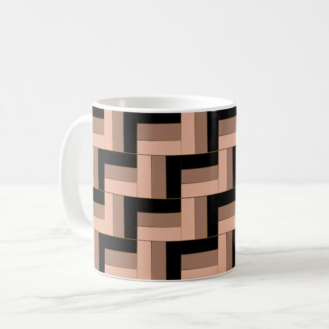Brawn Mocha Black Geometric Rectangle Kaffeetasse (Vorderseite Links)