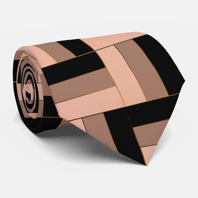 Brawn Mocha Black Geometric Rectangle Krawatte (Gerollt)