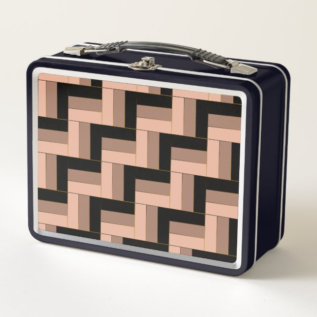 Brawn Mocha Black Geometric Rectangle Metall Brotdose (Vorderseite)