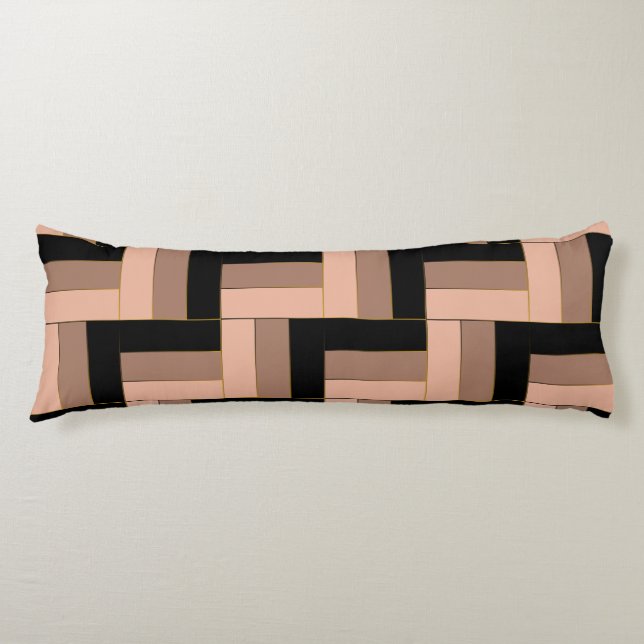 Brawn Mocha Black Geometric Rectangle Seitenschläferkissen (Vorderseite)
