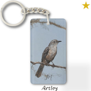 Brawn Northern Mockingbird Bird Painting Initials Schlüsselanhänger
