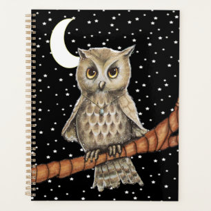Brawn Owl Hübsch Eyes Blue Necklack Moon Stars Planer