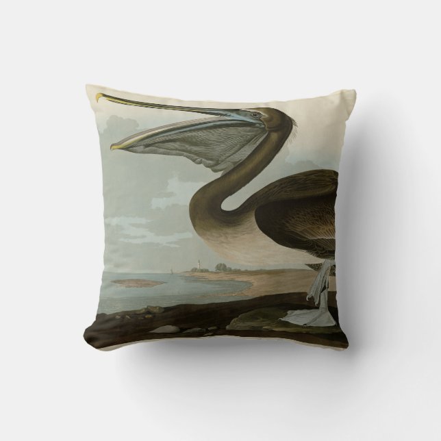 Brawn Pelican von Audubons Vögeln von Amerika Kissen (Vorderseite)