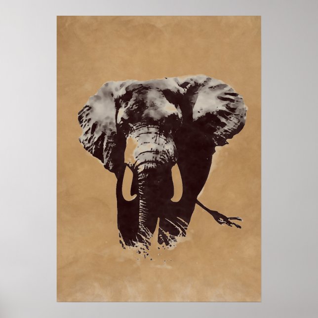 Brawn Pop Art Elephant Tinte Paint Poster (Vorne)