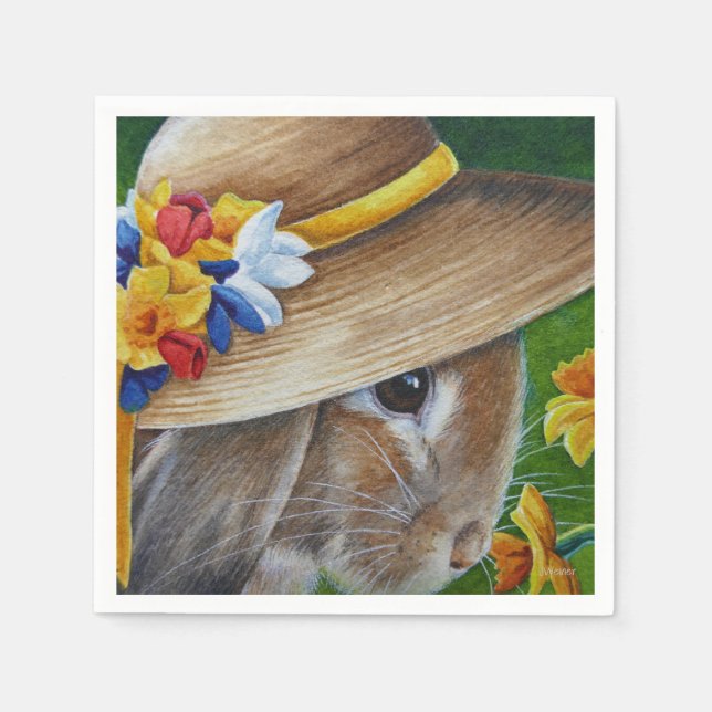 Brawn Rabbit Spring Bonnet Wasserfarben Kunst, Dic Serviette (Vorderseite)