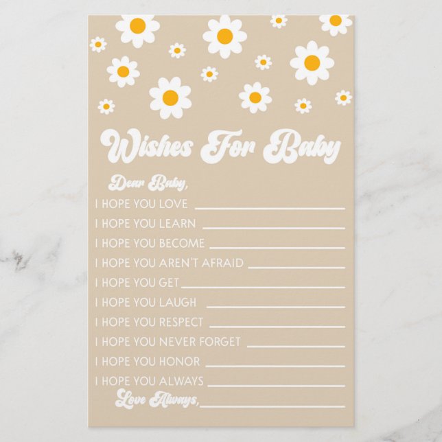 Brawn Retro Daisy wünscht sich eine Baby-Dusche-Ak Briefpapier (Vorderseite)