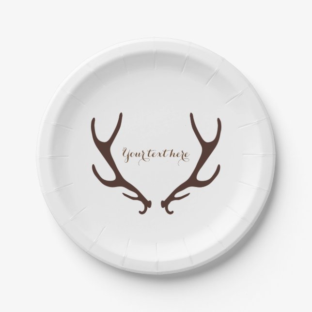 Brawn Rustic Antlers Wedding Reception Party Pappteller (Vorderseite)