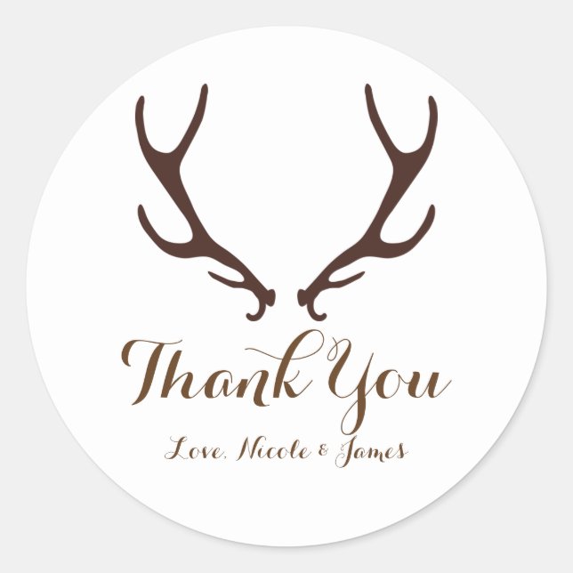 Brawn Rustic Deer Antlers Woodsy Gastgeschenk Hoch Runder Aufkleber (Vorderseite)