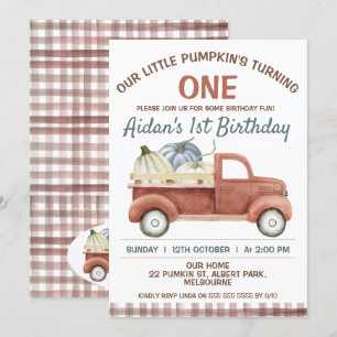 Brawn Rustic Little Pumpkin Truck 1. Geburtstag Einladung