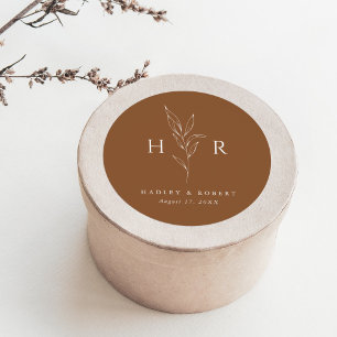 Brawn Simple Minimal Monogram Botanical Wedding Runder Aufkleber