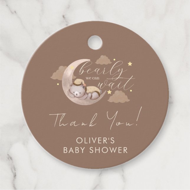 Brawn Sleep Bear Moon Star Babydusche Geschenkanhänger (Vorderseite)